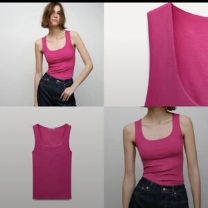 Never worn, Hot/bright pink, WIDE STRAP POLYAMIDE T-SHIRT, S